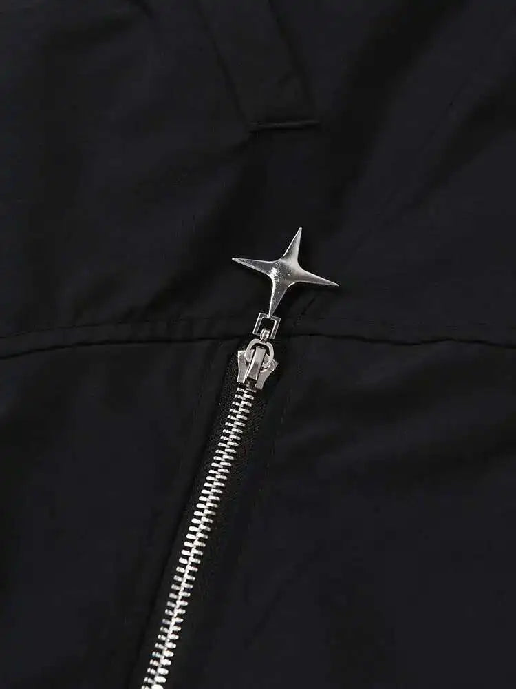 Women Black Zipper Irregular Big Size Blouse New Lapel Long Sleeve Loose Fit Shirt Fashion Spring Autumn 2025 1DF743301