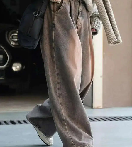 High Waist pink Color Wide Leg Full Length Vintage Jeans New Loose Women Trousers Fashion Tide Spring Autumn 2025 1DH3627