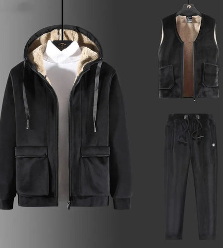Sweatshirt+vest+Pants Outerwear Sportswear Suit Men's Fleece Winter Set Fashion Winter Hooded Casual Tracksuit Thick Warm