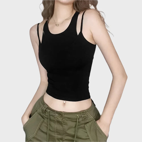 Load image into Gallery viewer, Fake Two Piece Crop Tops for Women Summer Fashion White Black Womans Tank Tops Basics Casual Clothes P71-BB15
