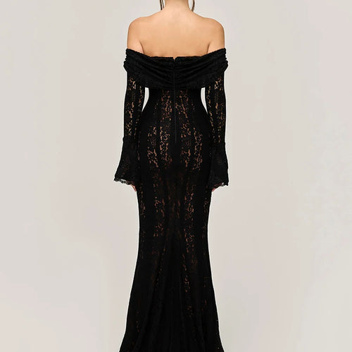 Load image into Gallery viewer, Lace Off-shoulder Sexy Maxi Dress Women Strapless Backless Long Sleeve Bodycon Evening Club Party Long Dress Elegant
