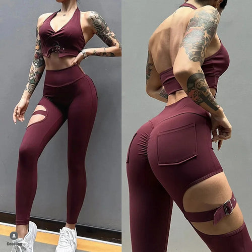 Load image into Gallery viewer, Buckle Women's Workout Leggings Tummy Control and Butt Lift Elastic Buckle Workout Gym Leggings
