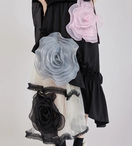 High Elastic Waist Black 3d Flower Irregular Mesh Half-body Skirt Women Fashion Tide New Spring Autumn 2025  1DJ1430