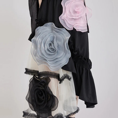 Load image into Gallery viewer, High Elastic Waist Black 3d Flower Irregular Mesh Half-body Skirt Women Fashion Tide New Spring Autumn 2025  1DJ1430
