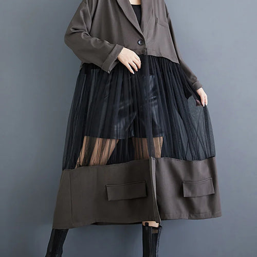 Load image into Gallery viewer, Black Mesh Perspective Big Size Long Jacket New Lapel Long Sleeve Women Coat Fashion Tide Spring Autumn 2025 1DJ0333
