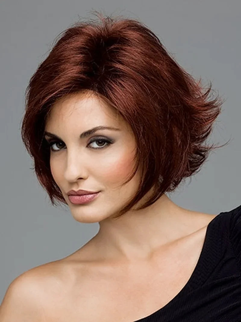 Female Red Wigs Short Synthetic Hair Curly Wigs for Women Shag Natural Wig for Mother Trendy Mommy Wig Old Lady Costume