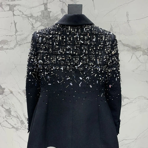 Load image into Gallery viewer, Solid Spliced Diamonds Slim Blazers For Women Notched Collar Long Sleeve Tunic Patchwork Button Chic Coat Female
