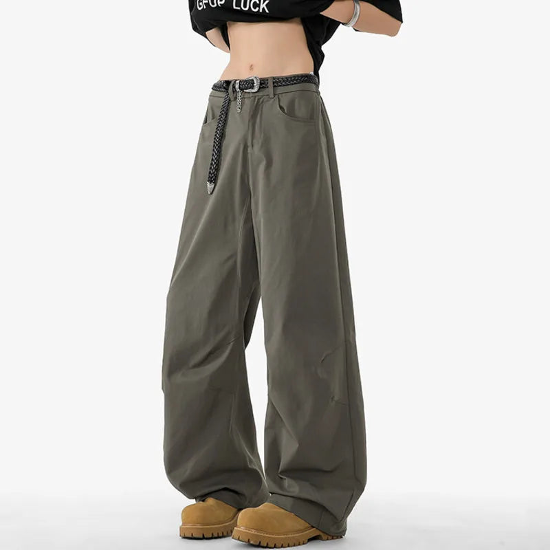 Spring Male Casual Pants New Korean Fashion Solid Color Floor Design Trousers Wide Leg Trendy Menwear Overalls 2025 9W1394