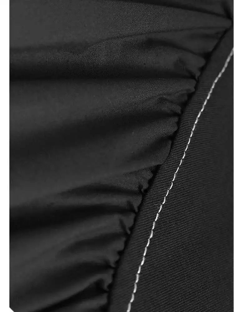 Women Black Pleated Color-block Big Size Midi Dress New Round Neck Short Sleeve Fashion Tide Spring Summer 2025 1DH5237