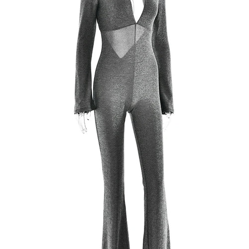 Load image into Gallery viewer, Sexy Deep V-long Sleeved Jumpsuit Women Sparkling High Waisted Flared Pants Elegant Club Jumpsuit Winter 2025 Rompers
