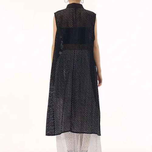 Load image into Gallery viewer, Women White Hollow Out Big Size Long Elegant Shirt Dress New Lapel Sleeveless Fashion Tide Spring Autumn 2025 1DH9424
