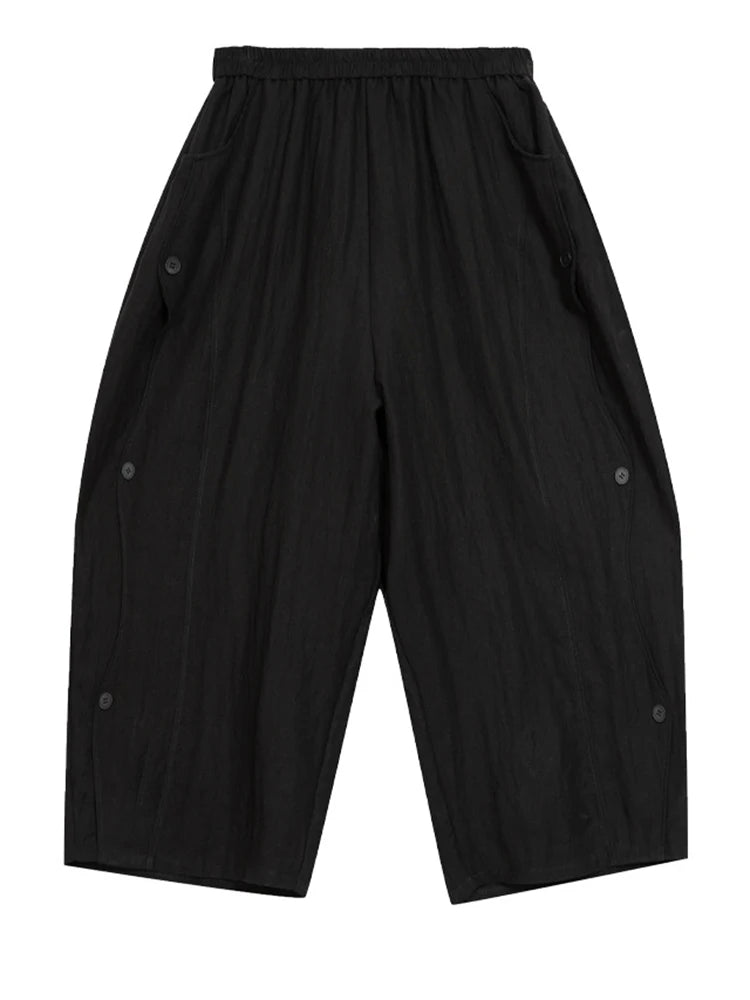 High Elastic Waist Black Side Button Shaped Long Wide Leg Pants New Trousers Women Fashion Tide Spring Autumn 2025 1DJ0983