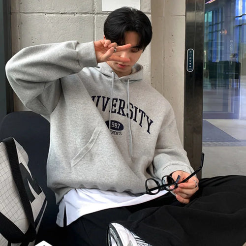 Load image into Gallery viewer, Men's Sweatshirts Letter Embroidered Hooded Sweatshirt New Spring Loose Pullover Hoodies Korean New Trendy Top 9W1453
