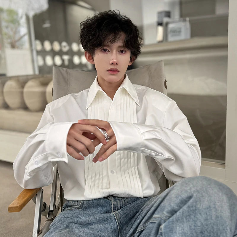 Men's Shirts Long Sleeve New Spring Fold Design Fashionable Turn-down Collar Male Single Breasted Clothing Spring 9W1756