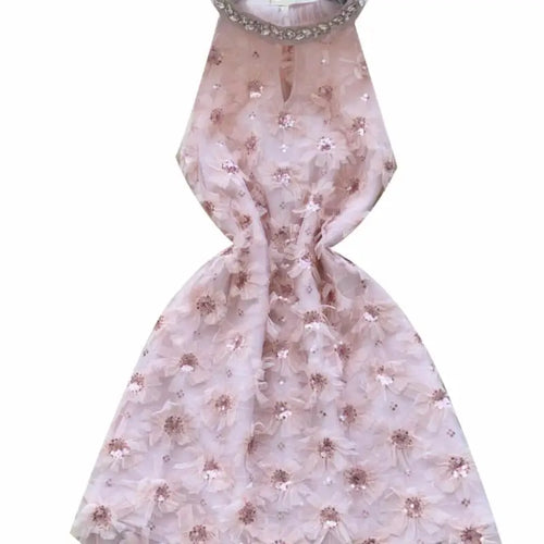 Load image into Gallery viewer, French Retro Women Pink Sequin Diamonds Elegant Hollow Out Halter Short Dress Summer Sleeveless Evening Party Dress Popular Chic
