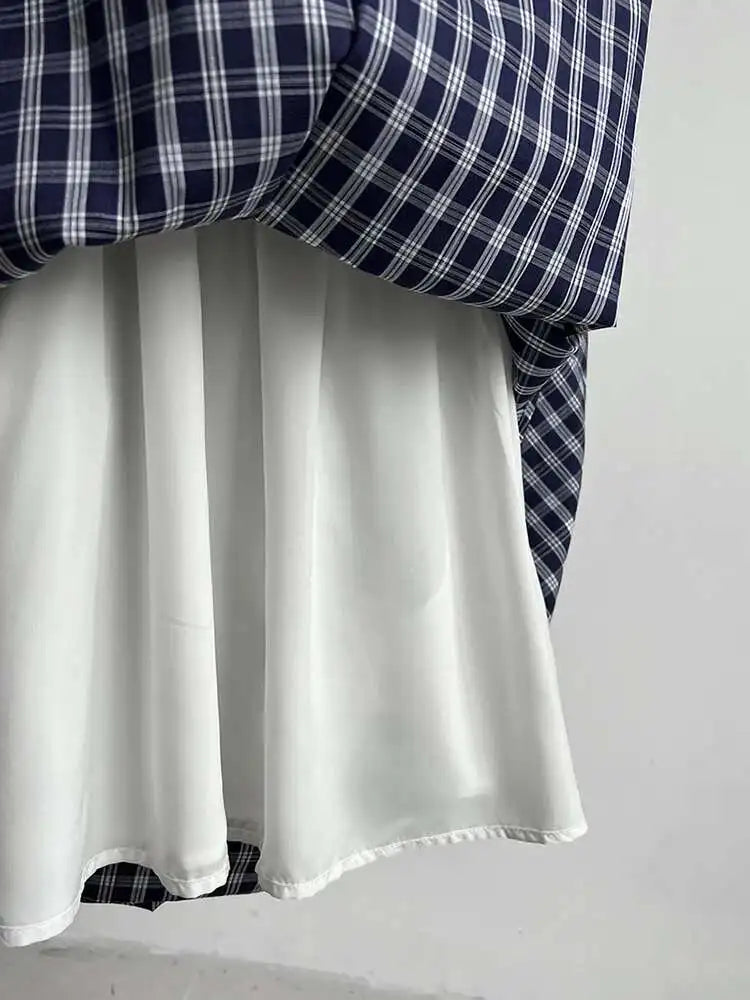 Women Dark Blue Plaid Pocket Vintage Long Elegant Vest Dress New V-Neck Sleeveless Fashion Tide Spring Summer 2025 1DJ0667