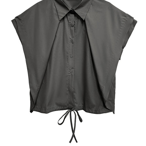 Load image into Gallery viewer, Women Gray Irregular Spliced Bandage Big Size Blouse New Lapel Short Sleeve Shirt Fashion Tide Spring Summer 2025 1DJ1605
