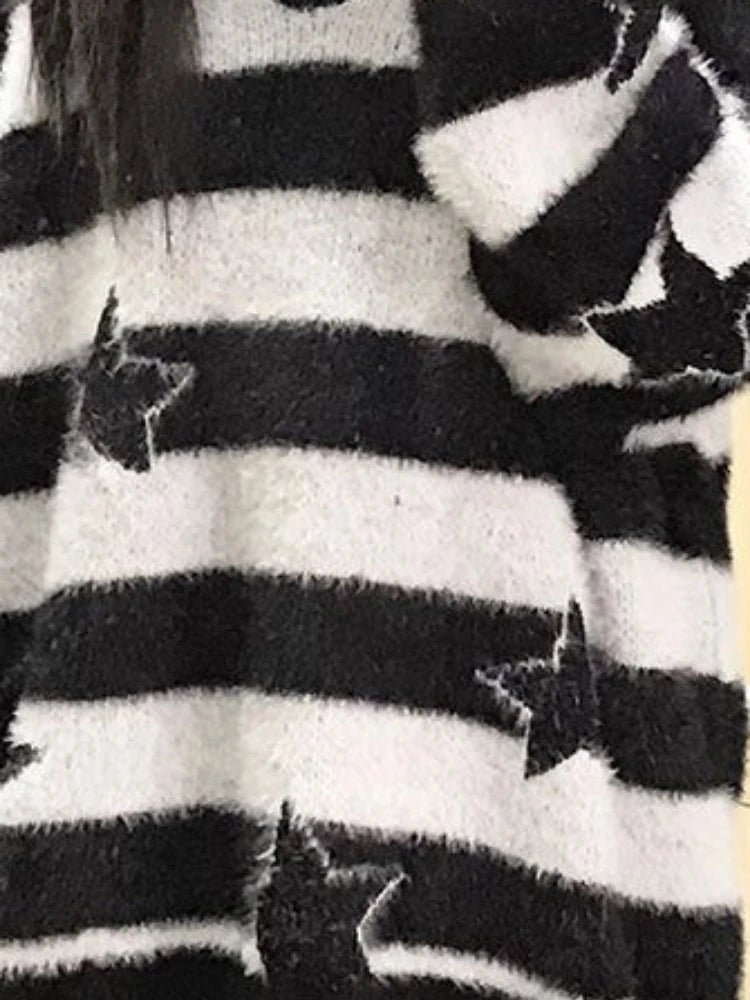 2025 Detachable Sleeve Gothic Sweaters Women Harajuku Knitted Oversized Striped Jumper Y2k Aesthetic Star Grunge Tops Streetwear