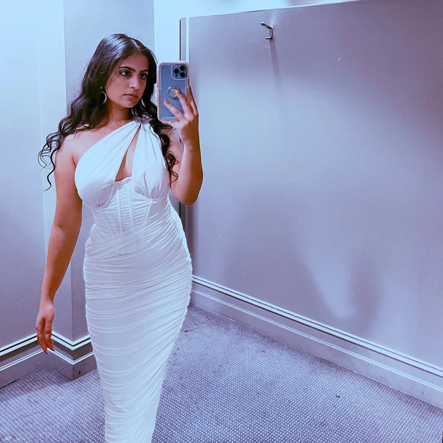 High Quality Mesh One Shoulder Backless Midi Dress For Women Fashion Hollow Out Sleeveless Ruched Long Dress Vestido