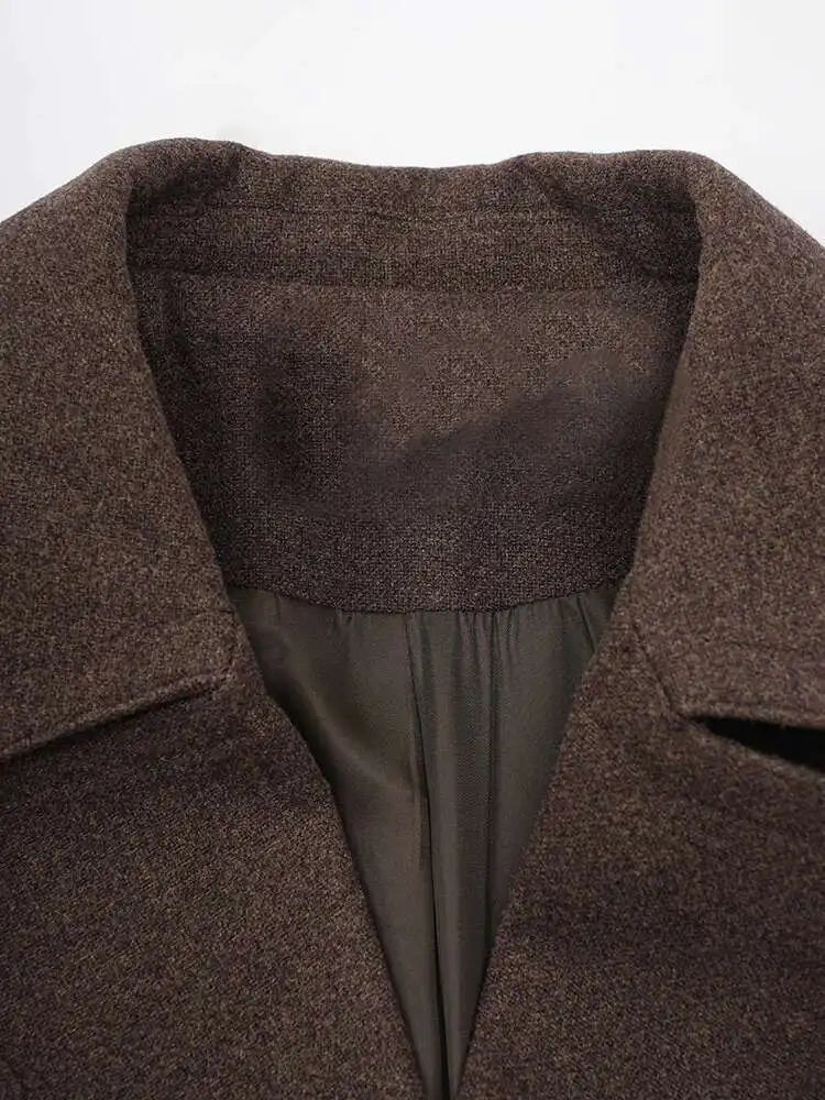 Brown Thick Big Size Double Breasted Woolen Coat New Lapel Long Sleeve Women Jacket Fashion Autumn Winter 2025 CPG2458