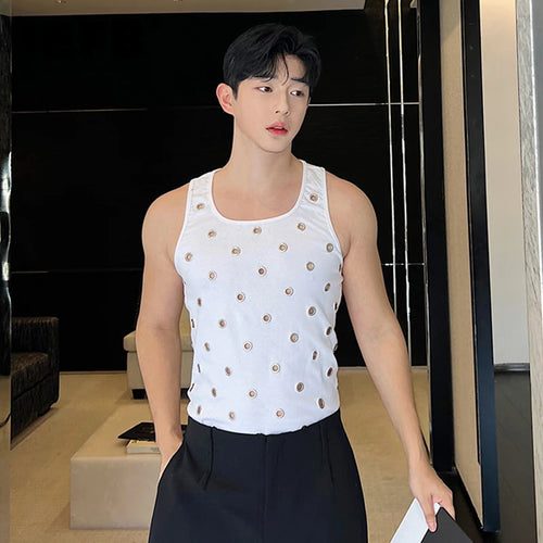 Load image into Gallery viewer, Hollow Out Vest Trend Men&#39;s Niche Design Metal Hole Personality Pullover Tank Top Korean Style Sleeveless Streetwaer 9C1564
