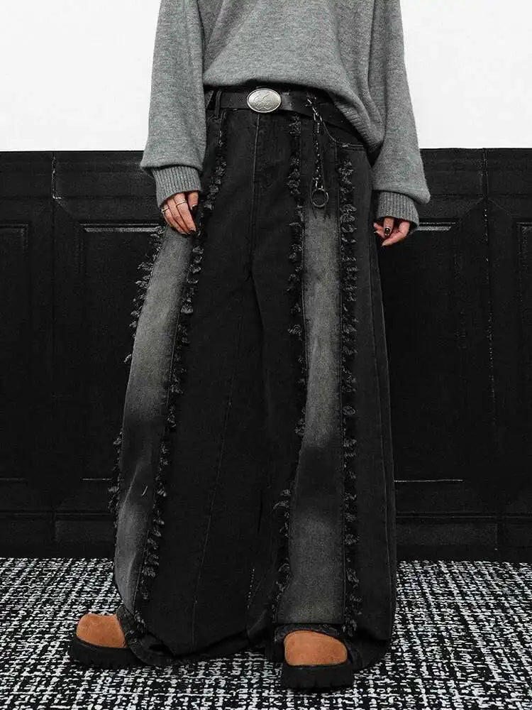 High Waist Blue Burr Denim Vintage Shaped Casual Wide Leg Jeans New Women Trousers Fashion Tide Spring Autumn 2025 1DH9396