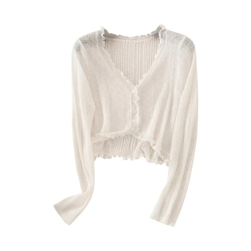 Load image into Gallery viewer, 2025 Sping Summer New Women's Solid Fashion V-neck Long Sleeve Cardigan Knitted Tops Single Breasted Sun Protection Clothes Chic
