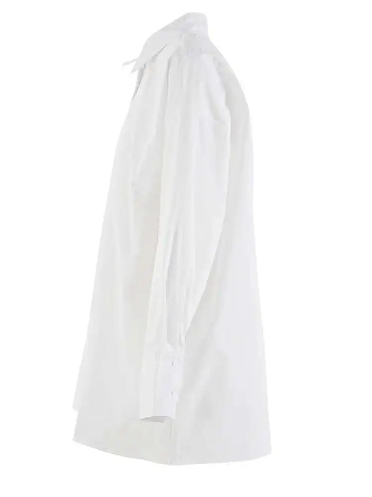 Women White Irregular Spliced Big Size Casual Blouse New Lapel Long Sleeve Shirt Fashion Tide Spring Autumn 2025 CPG2045