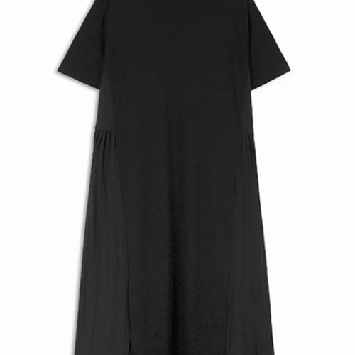 Load image into Gallery viewer, Women Black Pocket Pleated Big Size Midi Casual Dress New Round Neck Short Sleeve Fashion Tide Spring Summer 2025 1DJ0137
