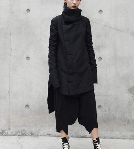 Woman Irregular Long Type Cotton-padded Clothes Loose Coat New Fashion Winter Stand Collar Solid Black Jacket 2025  YA771