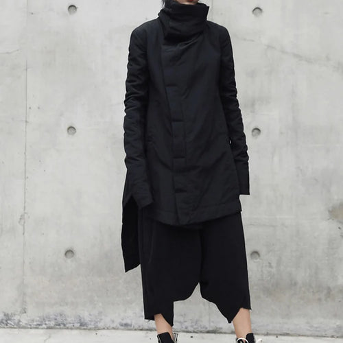 Load image into Gallery viewer, Woman Irregular Long Type Cotton-padded Clothes Loose Coat New Fashion Winter Stand Collar Solid Black Jacket 2025  YA771
