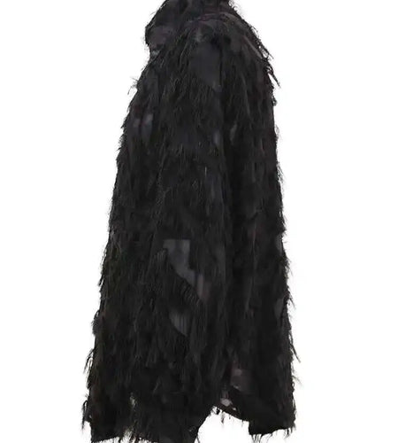 Women Black Tassels Thin Big Size Casual Blouse New Lapel Long Sleeve Shirt Fashion Tide Spring Autumn 2025 CPG1647