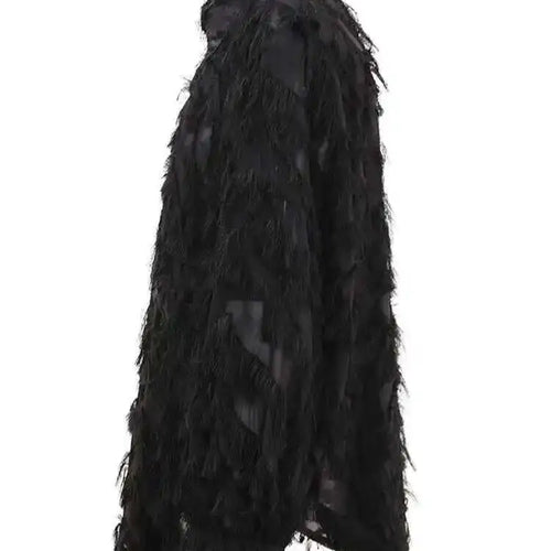 Load image into Gallery viewer, Women Black Tassels Thin Big Size Casual Blouse New Lapel Long Sleeve Shirt Fashion Tide Spring Autumn 2025 CPG1647
