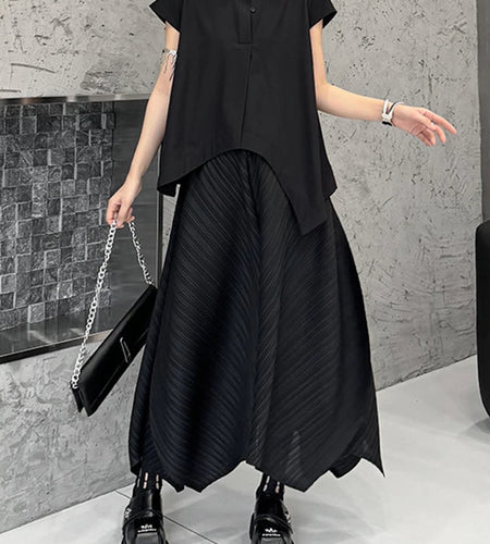 Women Black Irregular Hem Big Size Elegant Blouse New Stand Collar Sleeveless Shirt Fashion Spring Summer 2025 1DJ1465
