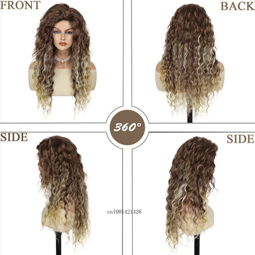 Load image into Gallery viewer, Mix Brown Wig 28 Inch Synthetic Hair Long Curly Wigs for Women Water Wavy Haircuts Long Wigs Thick Hairline Big Volume Costume
