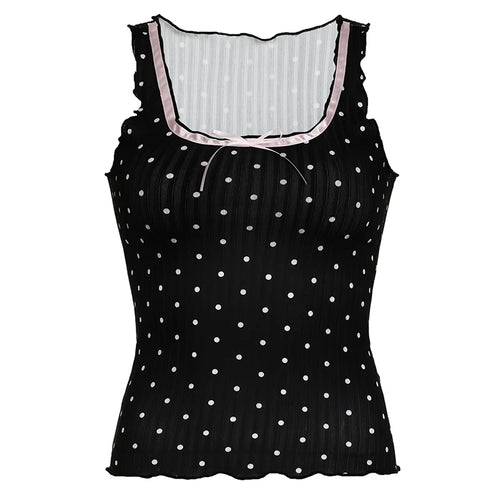 Load image into Gallery viewer, Sweet Gothic Dark Summer Tank Top Short Polka Dot Frill Bow Korean Fashion Vest Sleeveless Top Tees Kawaii Contrast
