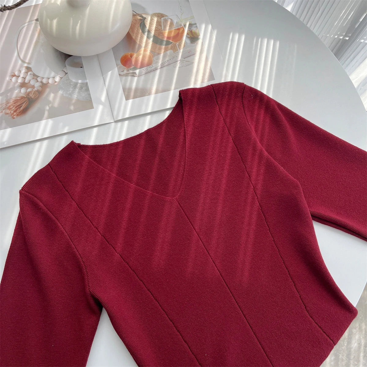 French Women's Autumn Winter Elegant Slim Knitted Sweater Dress Solid V-neck Long Sleeved Office Dress Fashion Simplicity Trendy