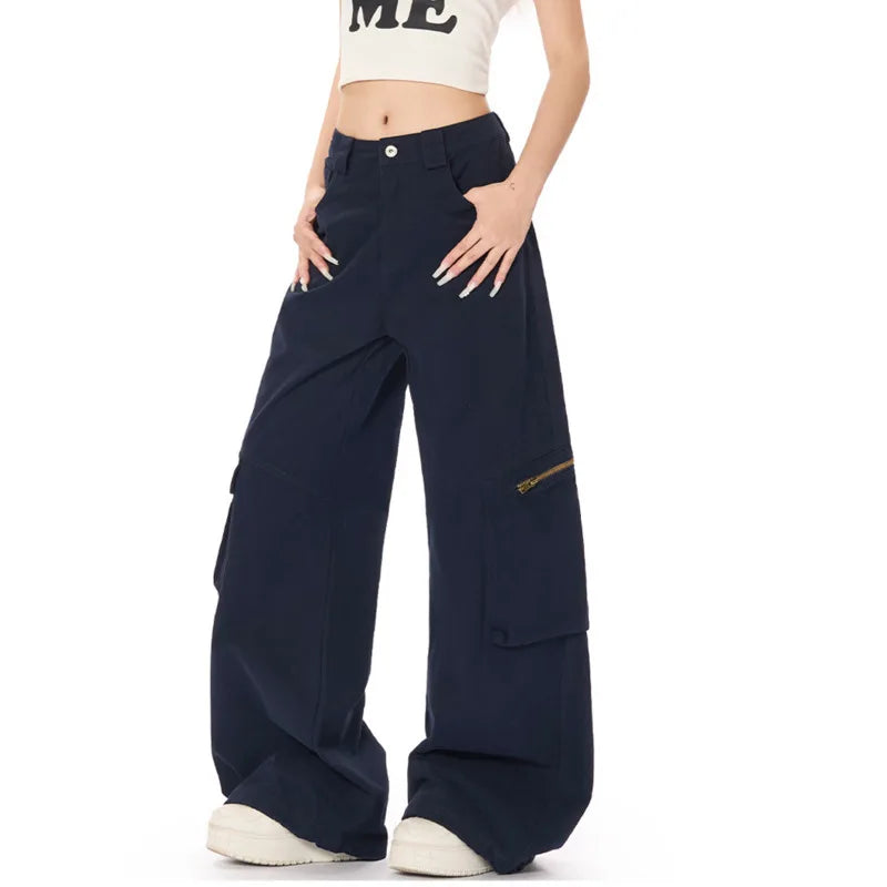 Men's Cargo Pants New American Style Straight Leg Trend High Street Stylish Solid Color Multi Pockets Male Clothing 9W1922