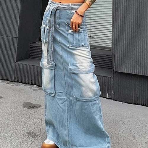 Load image into Gallery viewer, Denim Casual Skirts For Women High Waist Tied Patchwork More Than A Pocket Slimming Skirt Female Fashion Clothing
