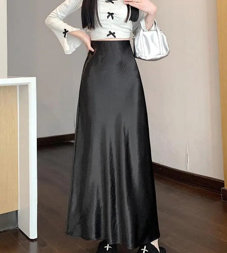 Korean Elegant Black Red Long Skirt Women Autumn Winter Brown High Waist Office Ladies Slim Straight Fishtail Skirt Trend Simple