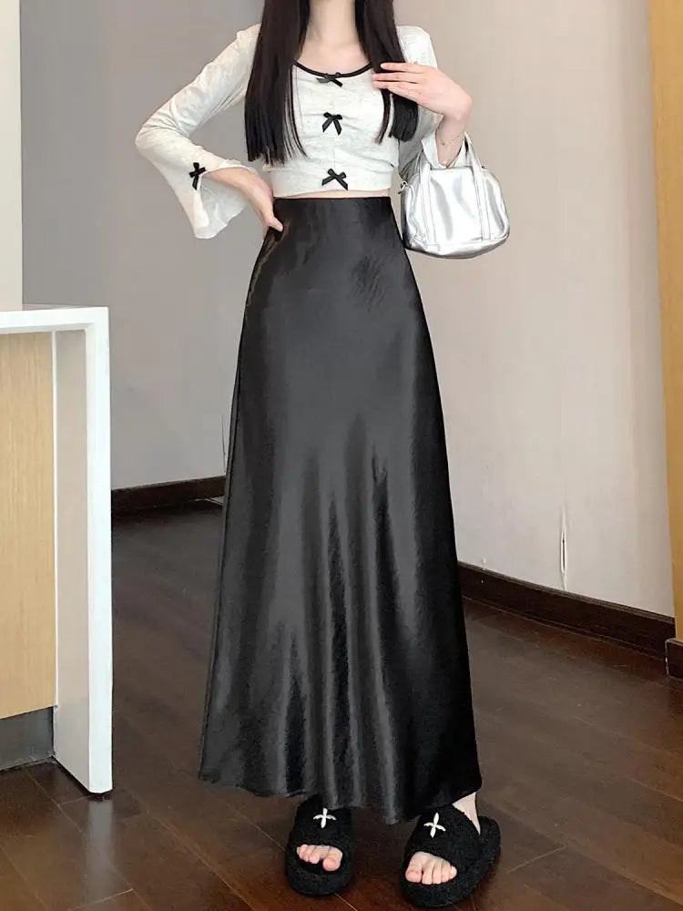 Korean Elegant Black Red Long Skirt Women Autumn Winter Brown High Waist Office Ladies Slim Straight Fishtail Skirt Trend Simple