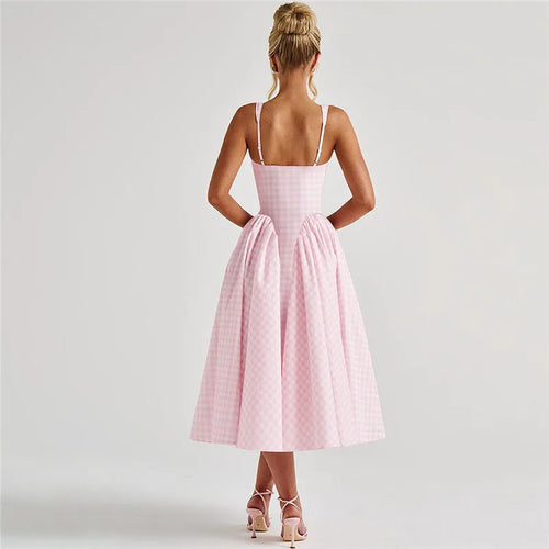 Load image into Gallery viewer, Plaid Printed Maxi Dress For Women Gown Summer New Spaghetti Strap High Waist A-line Backless Club Long Dress Vestido
