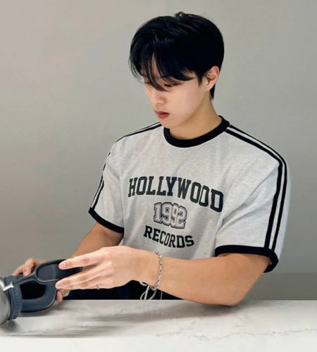 Men's Short Sleeve T-shirts New Summer Contrast Color Design Round Neck Fashion Loose Letter Print Korean Trendy Top 9W1627