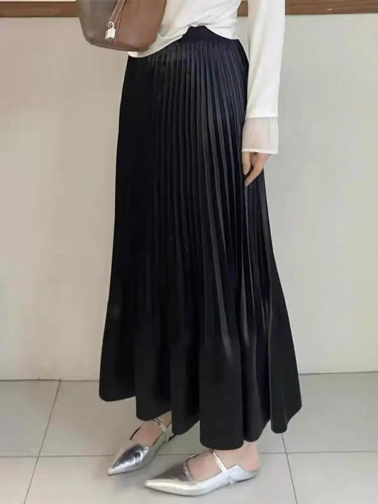 Spring Summer French Fashion Black Elegant Sexy Club Pleated Long Skirts Women Grey High Waist Vacation Slim Wrap Hip Skirt 2025