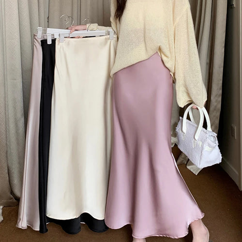 Load image into Gallery viewer, Autumn French 2024 Solid High Waist Vacation Long Skirt For Women Office Elegant Versatile Wrap Hip Fishtail Skirts Simplicity
