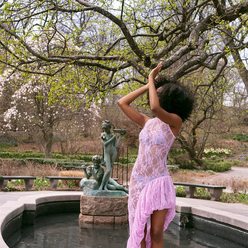 Load image into Gallery viewer, Lace See Through Ruffle Sexy Midi Dress Women Gown Summer Fashion High Waist Slim Thigh High Split Elegant Long Dress
