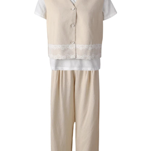 Load image into Gallery viewer, Big Size Lace Vest T-shirt Pants 3 Piece Suit New Round Neck Short Sleeve Women Fashion Tide Spring Autumn 2025 CPG3069
