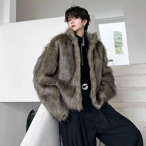 Load image into Gallery viewer, Winter Men&#39;s Dark Faux Fur Cotton Coat Fashion Korean Style Loose Woolen Cardigan Jackets Trend Male Autumn New 9C2877
