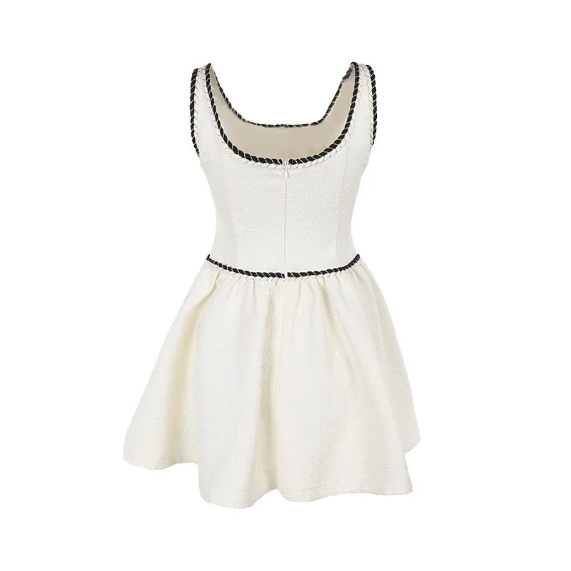 Sleeveless A-line Sexy Mini Dress For Women White Spaghetti Strap Sleeveless Backless Pleated Club Party Dress Clubwear