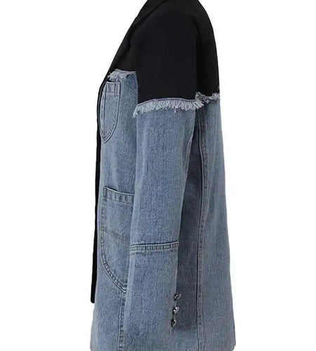 Women Blue Denim Irregular Casual Blazer New Lapel Long Sleeve Loose Fit Jacket Fashion Tide Spring Autumn 2025 1DH533905